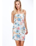 Fitted, elegant dress with blue flowers MP60389 - Online store - Boutique